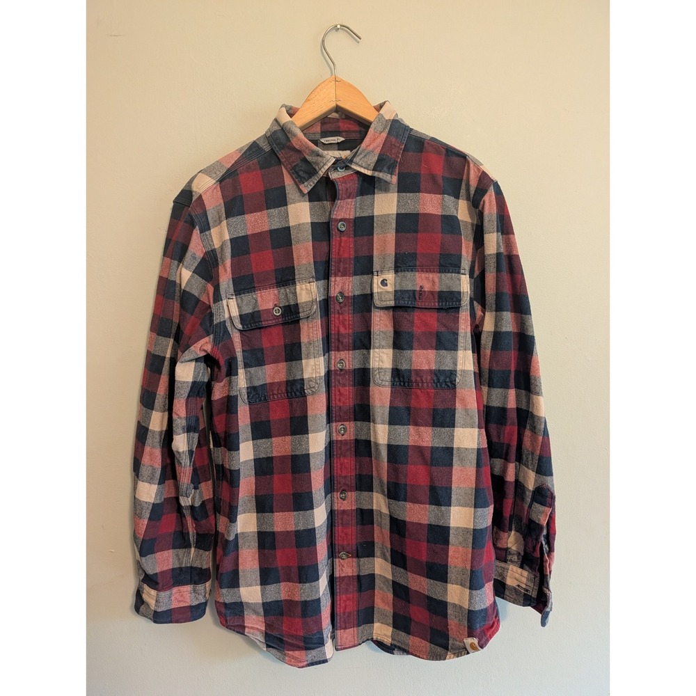 Carhartt Mens Flannel Shirt Medium Original Fit Red Navy Plaid Heavyweight